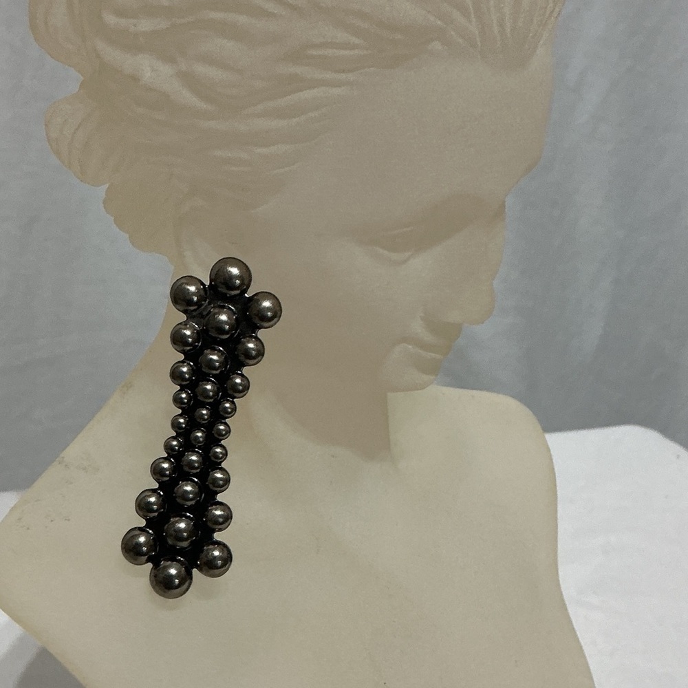 Clustered Ball Drop Earrings in Dark Gunmetal Tone